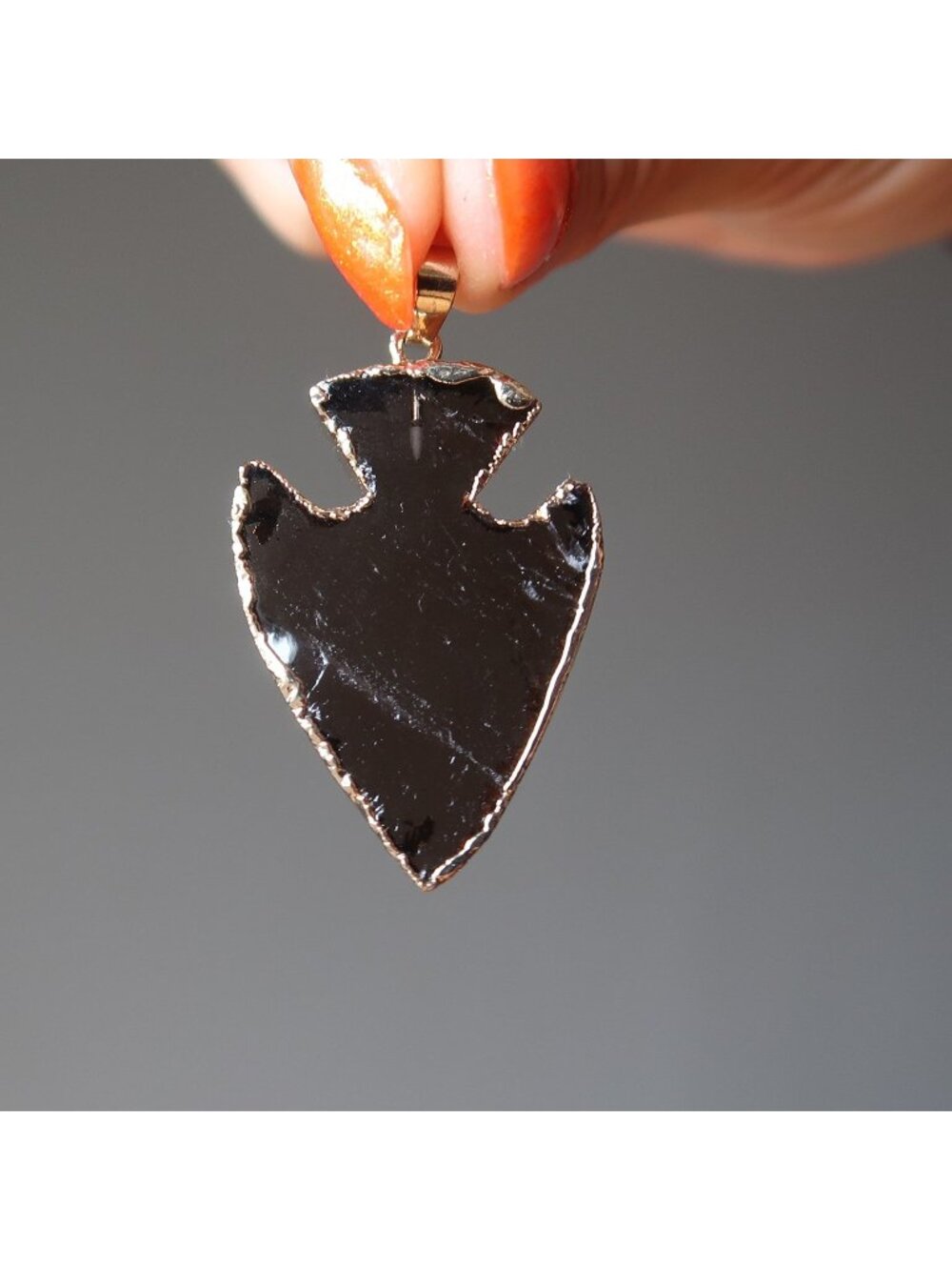 Smoky Quartz Pendant Arrowhead Aim for Gold Brown Gemstone Crystal Charm